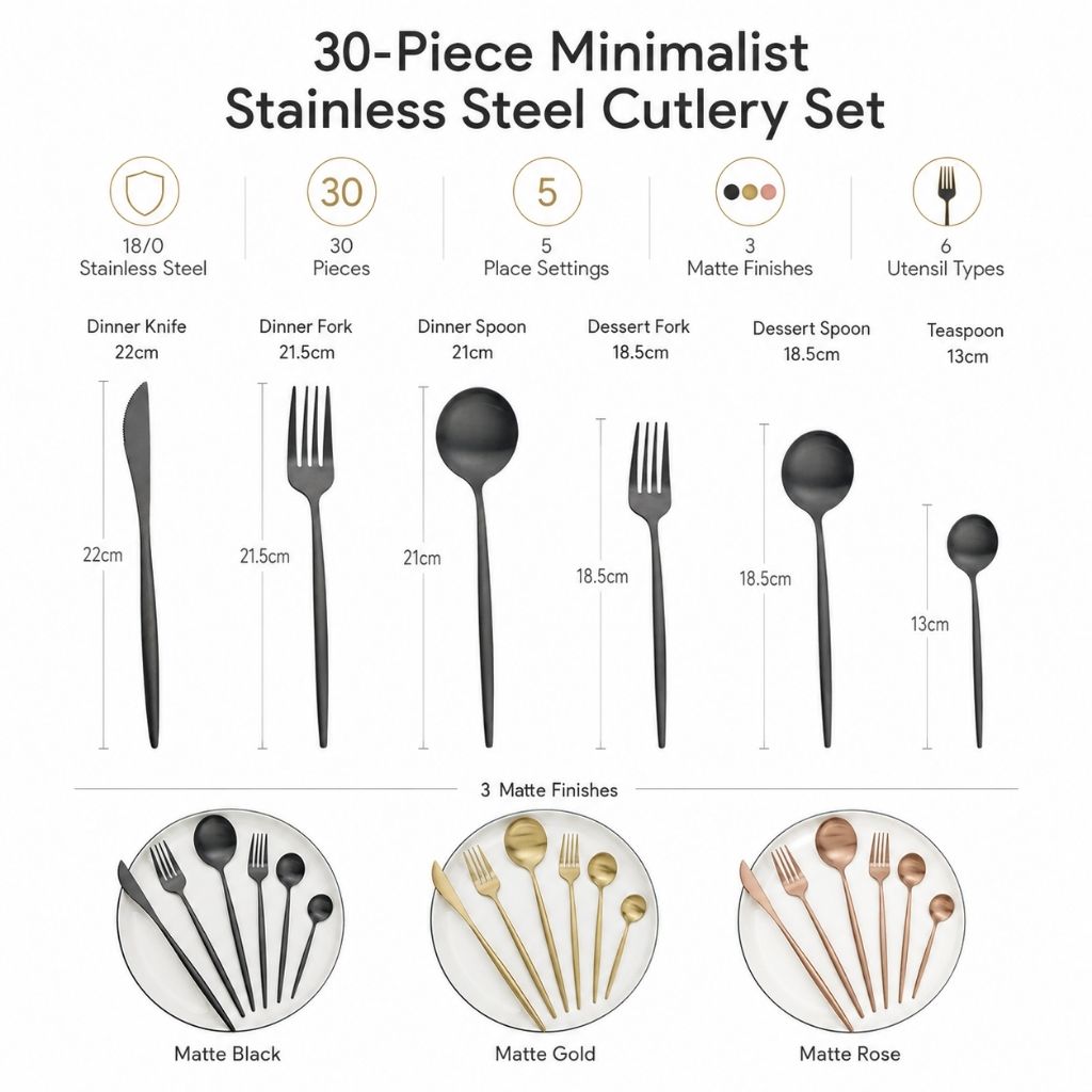 30-Piece Minimalist Stainless Steel Cutlery Set