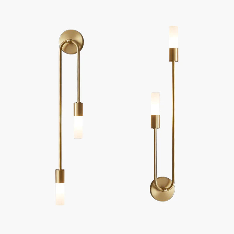 Gold Wall Sconce with Double Frosted Glass Cylinders