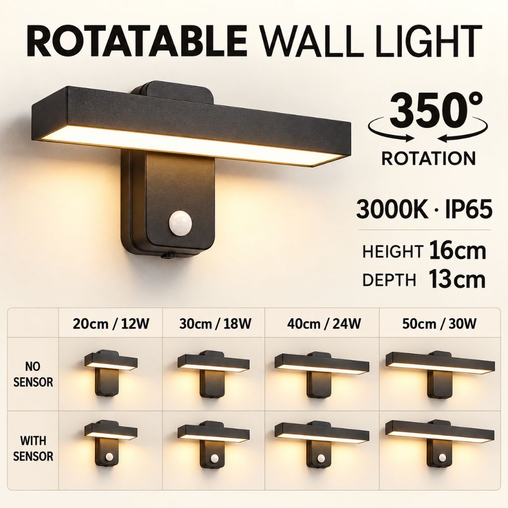 Rotatable LED Outdoor Wall Light with Optional Sensor