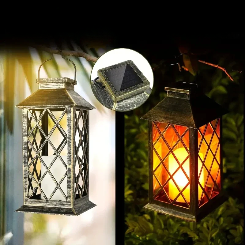 Vintage Solar-Powered Garden Lantern with Flickering LED Candle