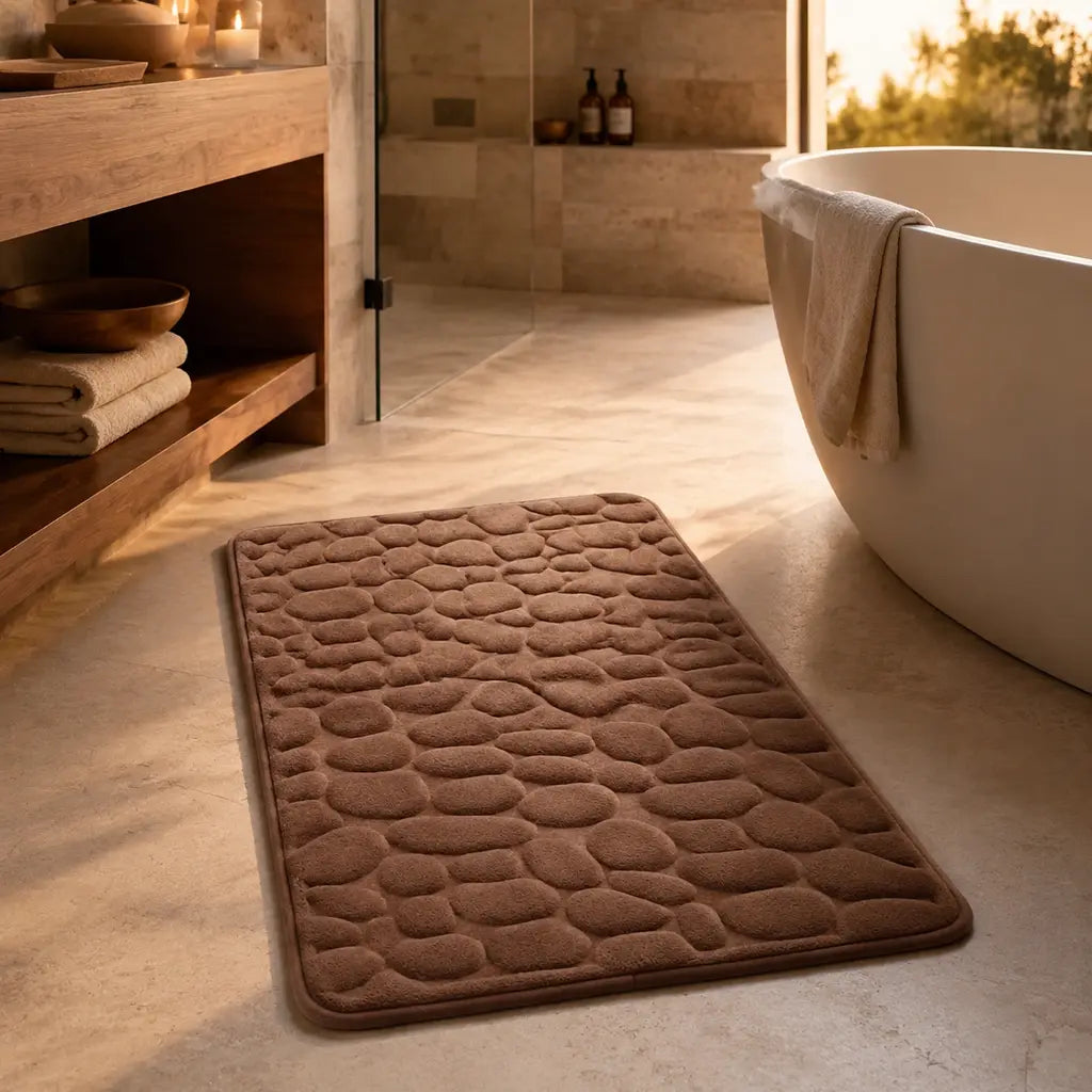 Brown 3D Non-Slip Quick-Dry Bathroom Mat in a discreet luxury bathroom