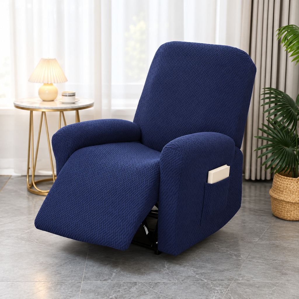 4-Piece Stretch Jacquard Recliner Slipcover with Side Pocket