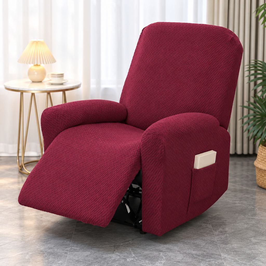 4-Piece Stretch Jacquard Recliner Slipcover with Side Pocket