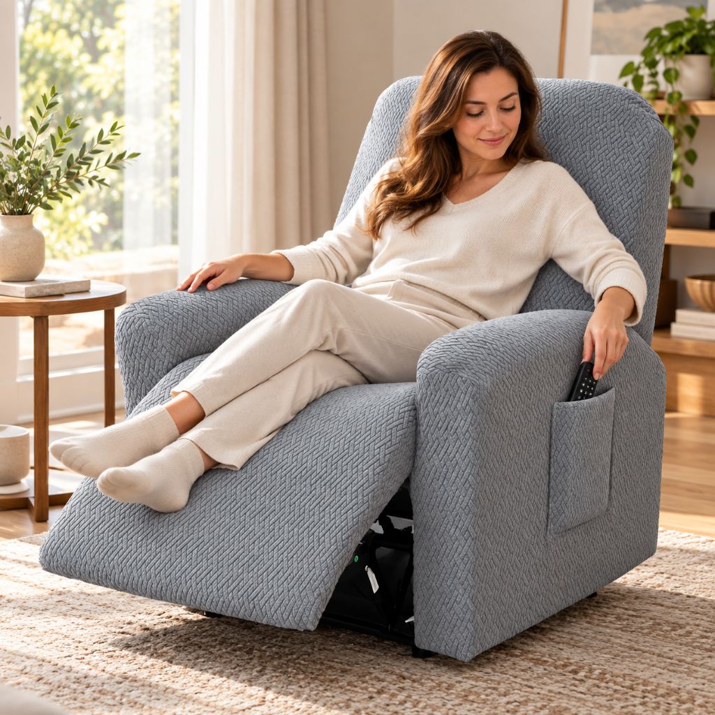 4-Piece Stretch Jacquard Recliner Slipcover with Side Pocket