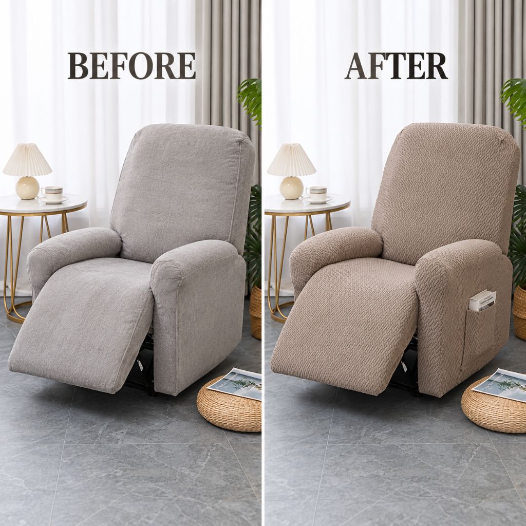4-Piece Stretch Jacquard Recliner Slipcover with Side Pocket