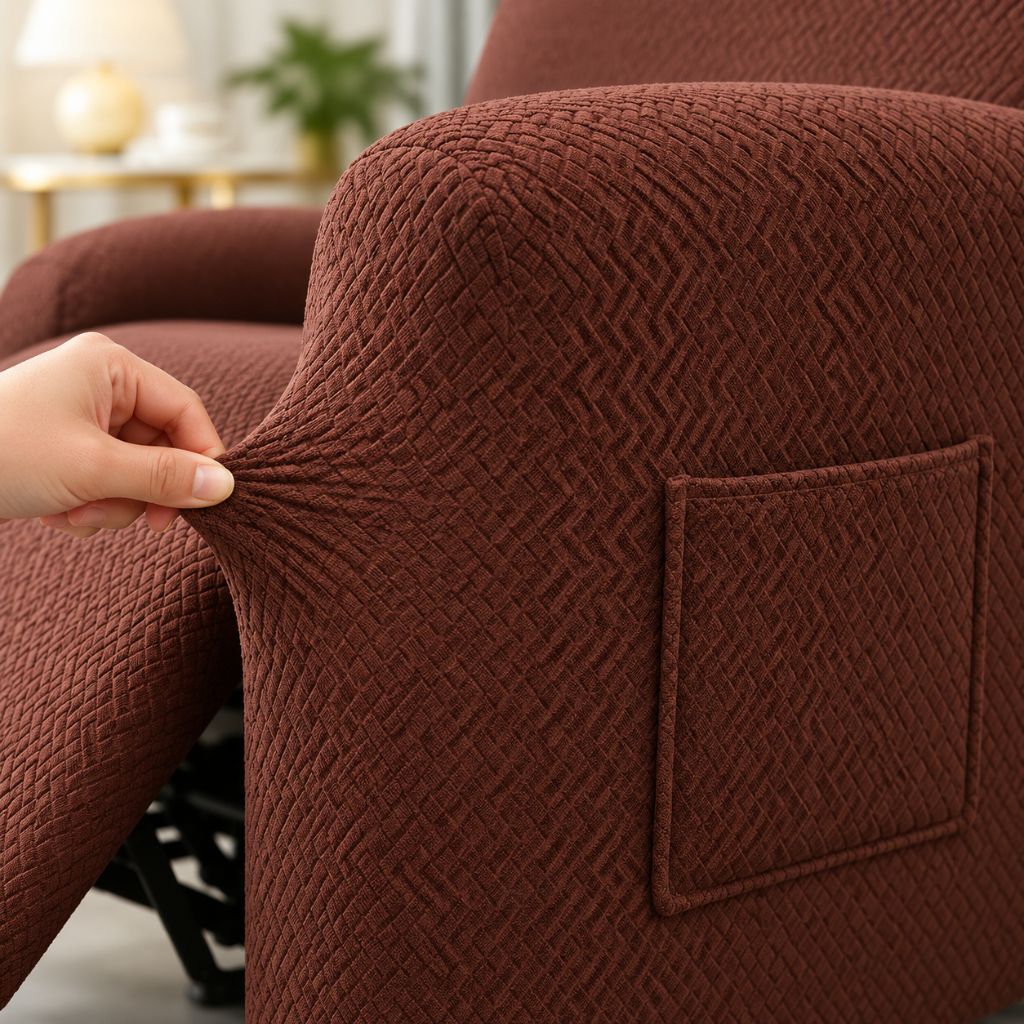 4-Piece Stretch Jacquard Recliner Slipcover with Side Pocket