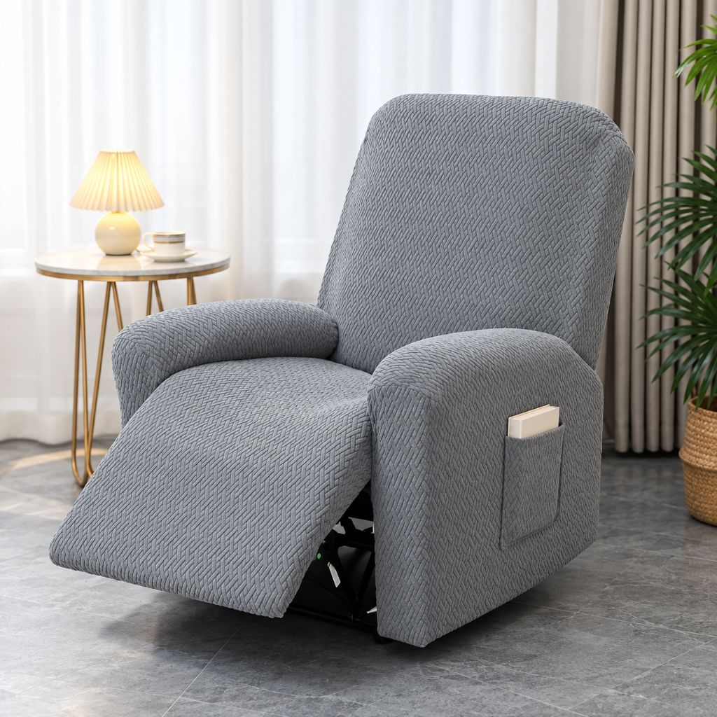 4-Piece Stretch Jacquard Recliner Slipcover with Side Pocket