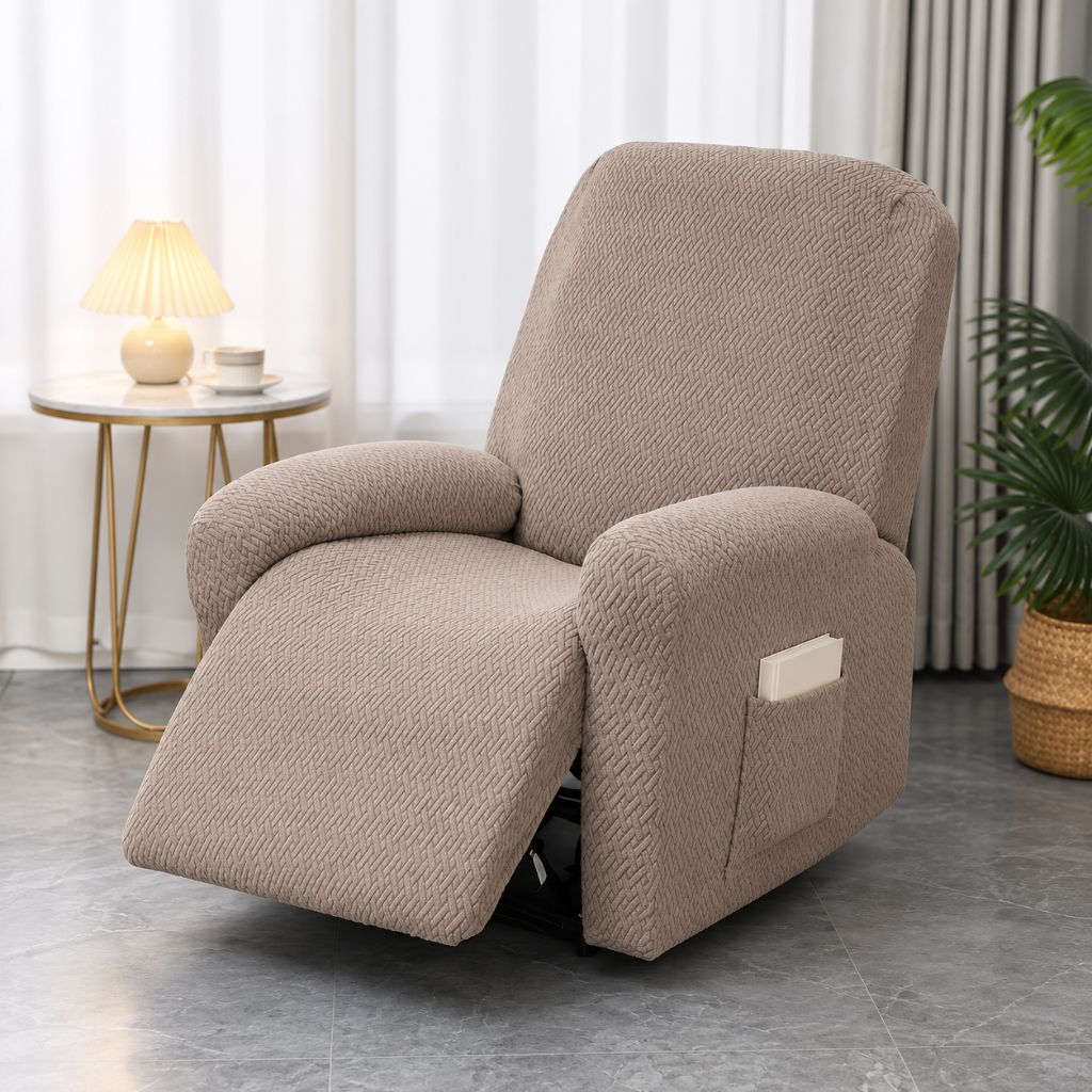4-Piece Stretch Jacquard Recliner Slipcover with Side Pocket