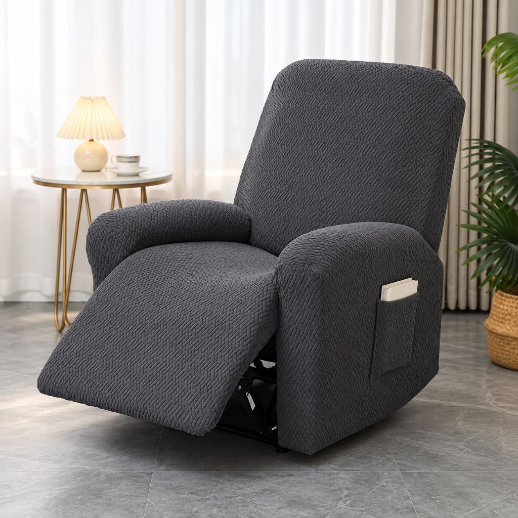 4-Piece Stretch Jacquard Recliner Slipcover with Side Pocket