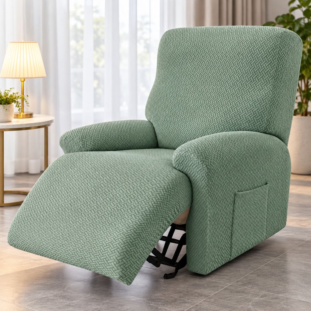 4-Piece Stretch Jacquard Recliner Slipcover with Side Pocket