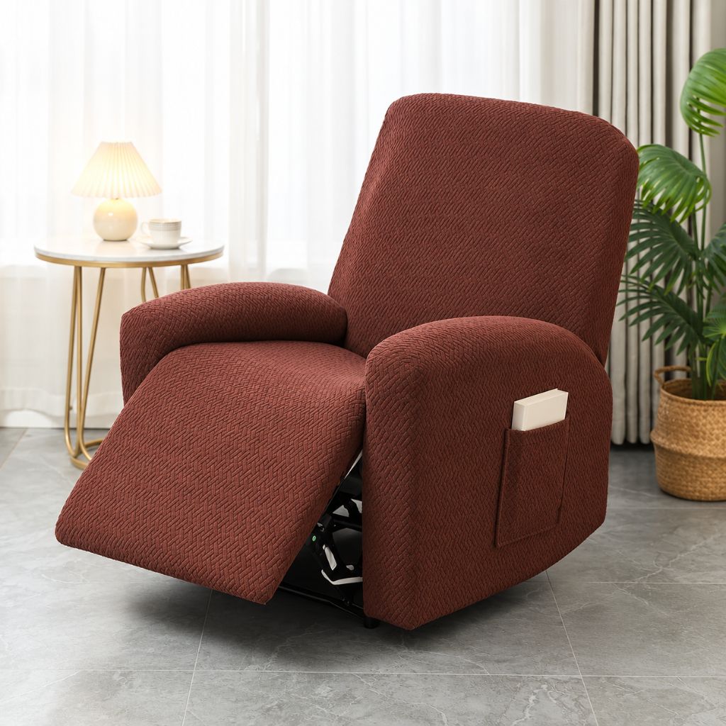 4-Piece Stretch Jacquard Recliner Slipcover with Side Pocket