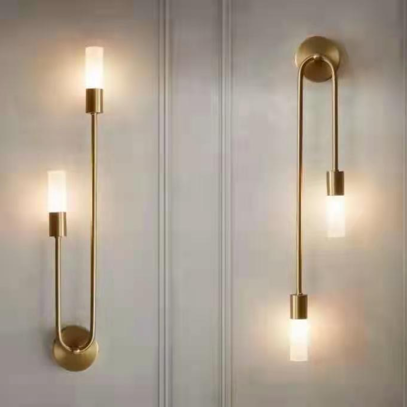 Gold Wall Sconce with Double Frosted Glass Cylinders