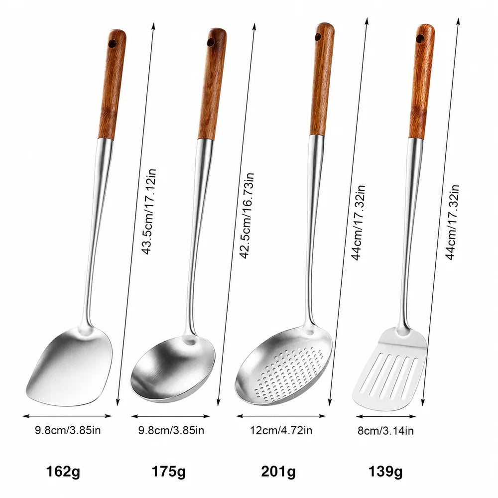 4pc set stainless steel cooking utensils with wooden handles – view 12