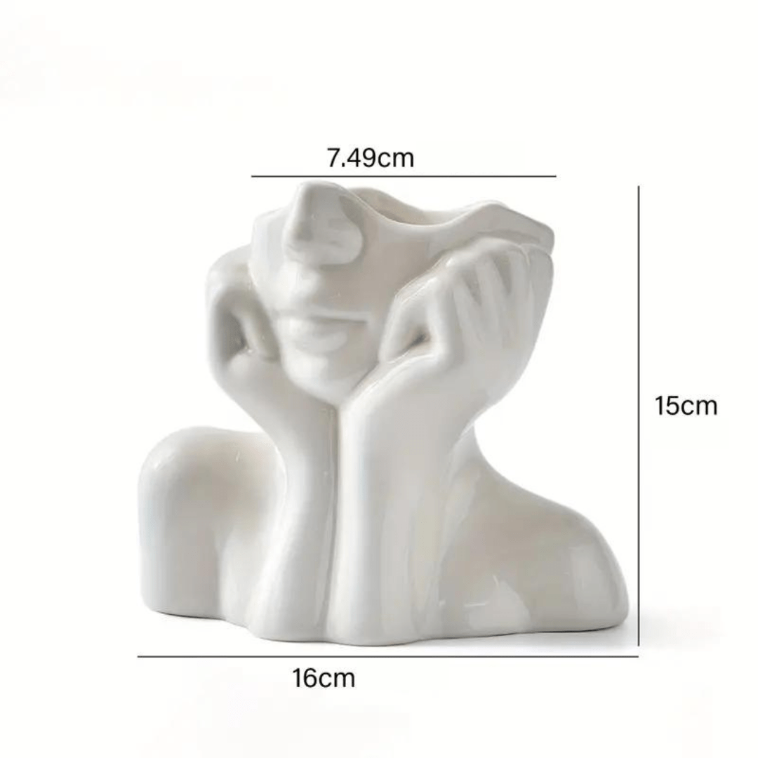 Abstract Face Ceramic Vase for Floral & Home Decor