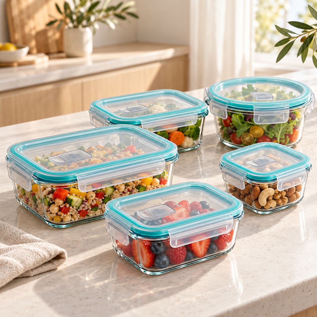 5-Piece Glass Food Storage Container Set with Clip-Lock Lids