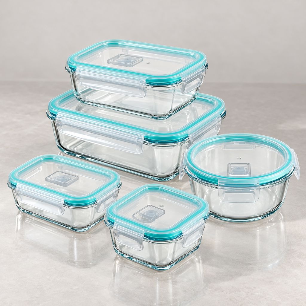 5-Piece Glass Food Storage Container Set with Clip-Lock Lids