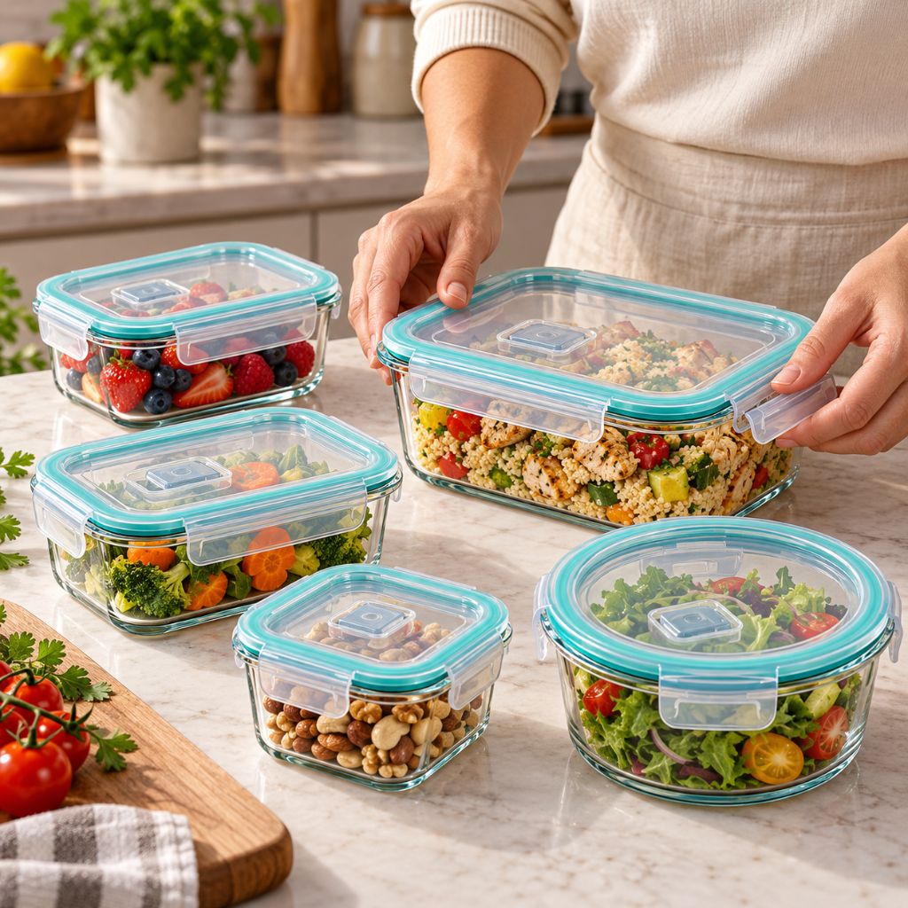 5-Piece Glass Food Storage Container Set with Clip-Lock Lids