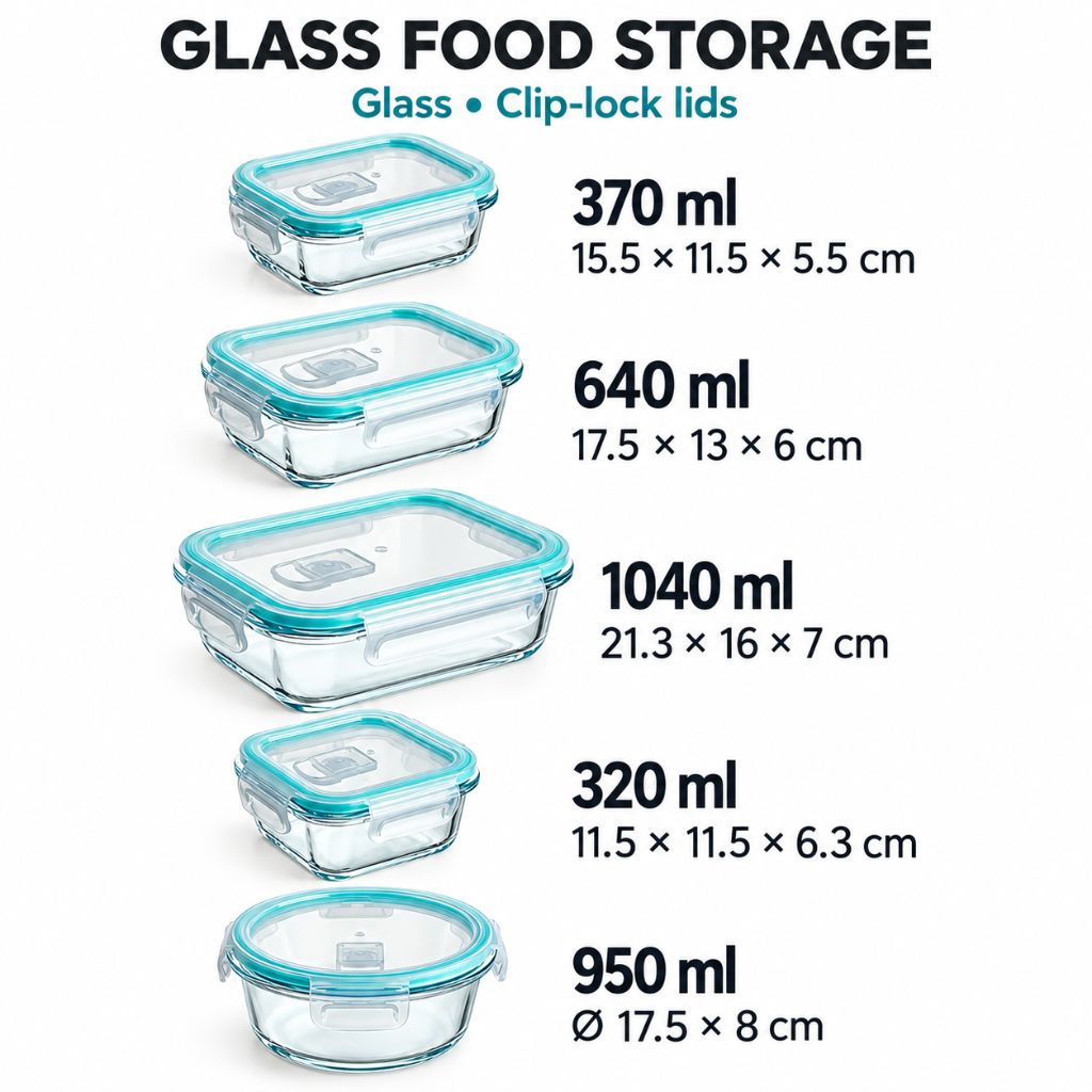 5-Piece Glass Food Storage Container Set with Clip-Lock Lids
