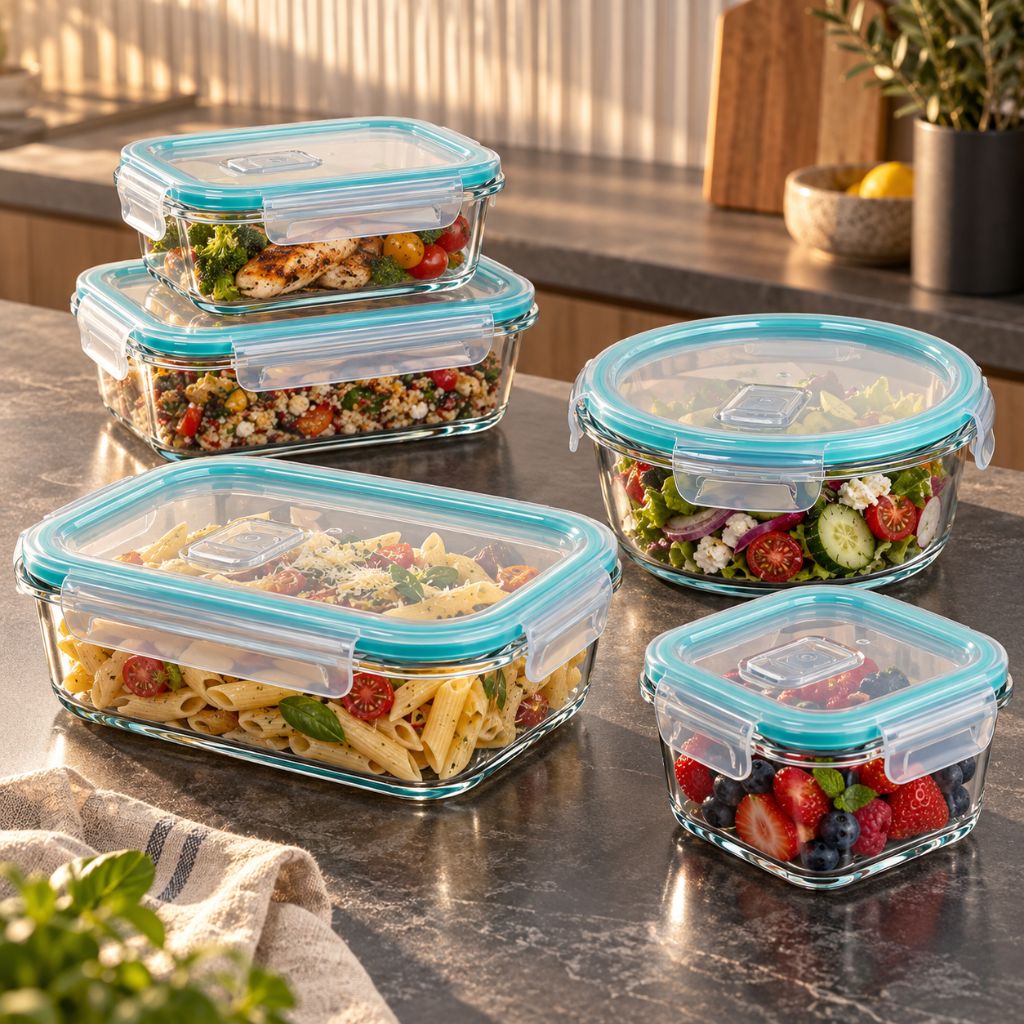 5-Piece Glass Food Storage Container Set with Clip-Lock Lids