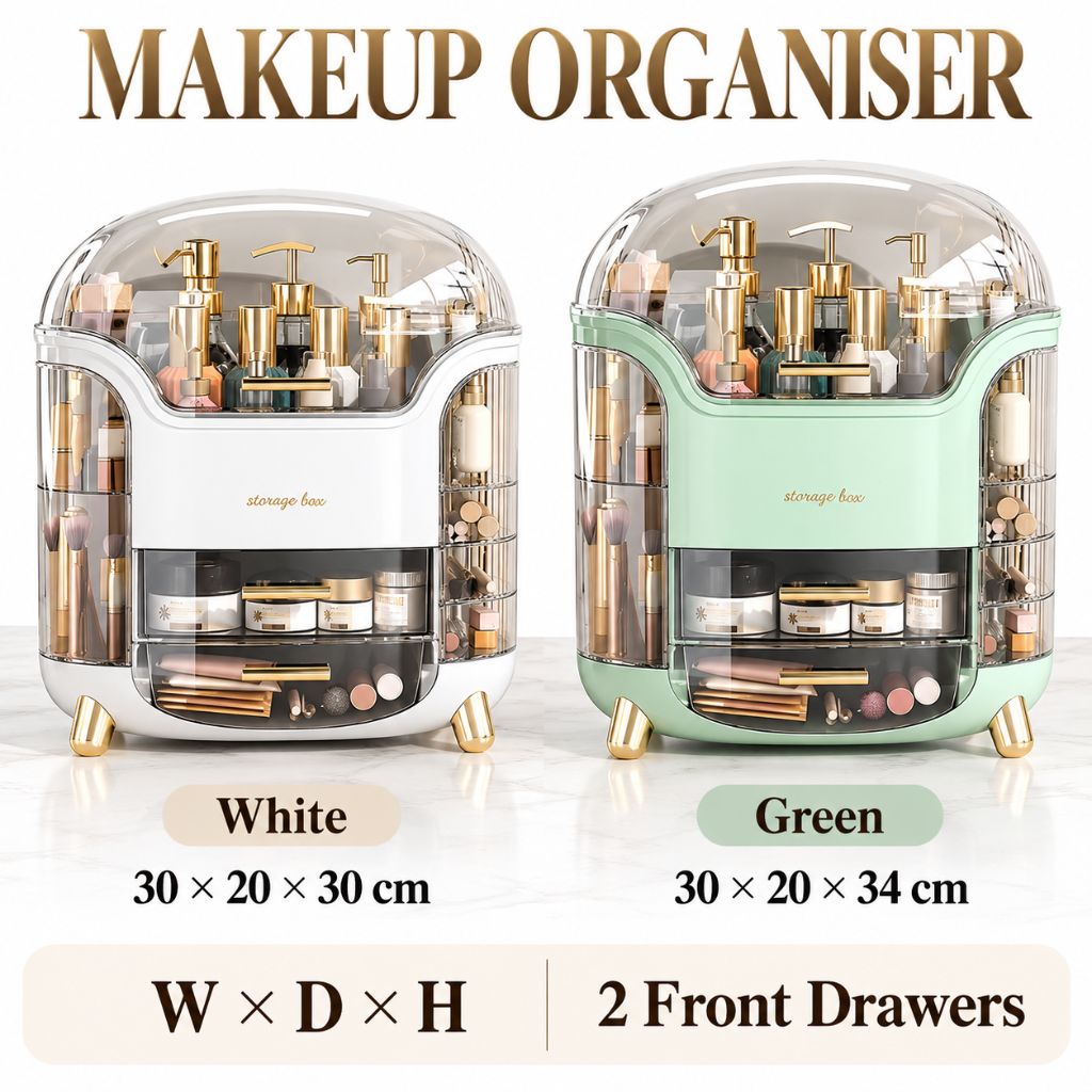 Makeup Organiser with Clear Lid and Swing-Out Side Storage