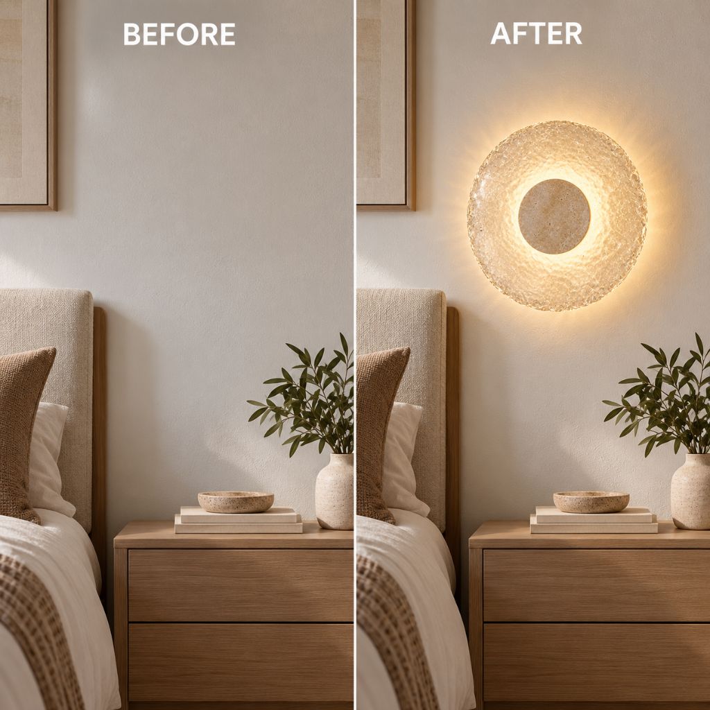 Natural Stone and Acrylic LED Wall Light with Textured Disc