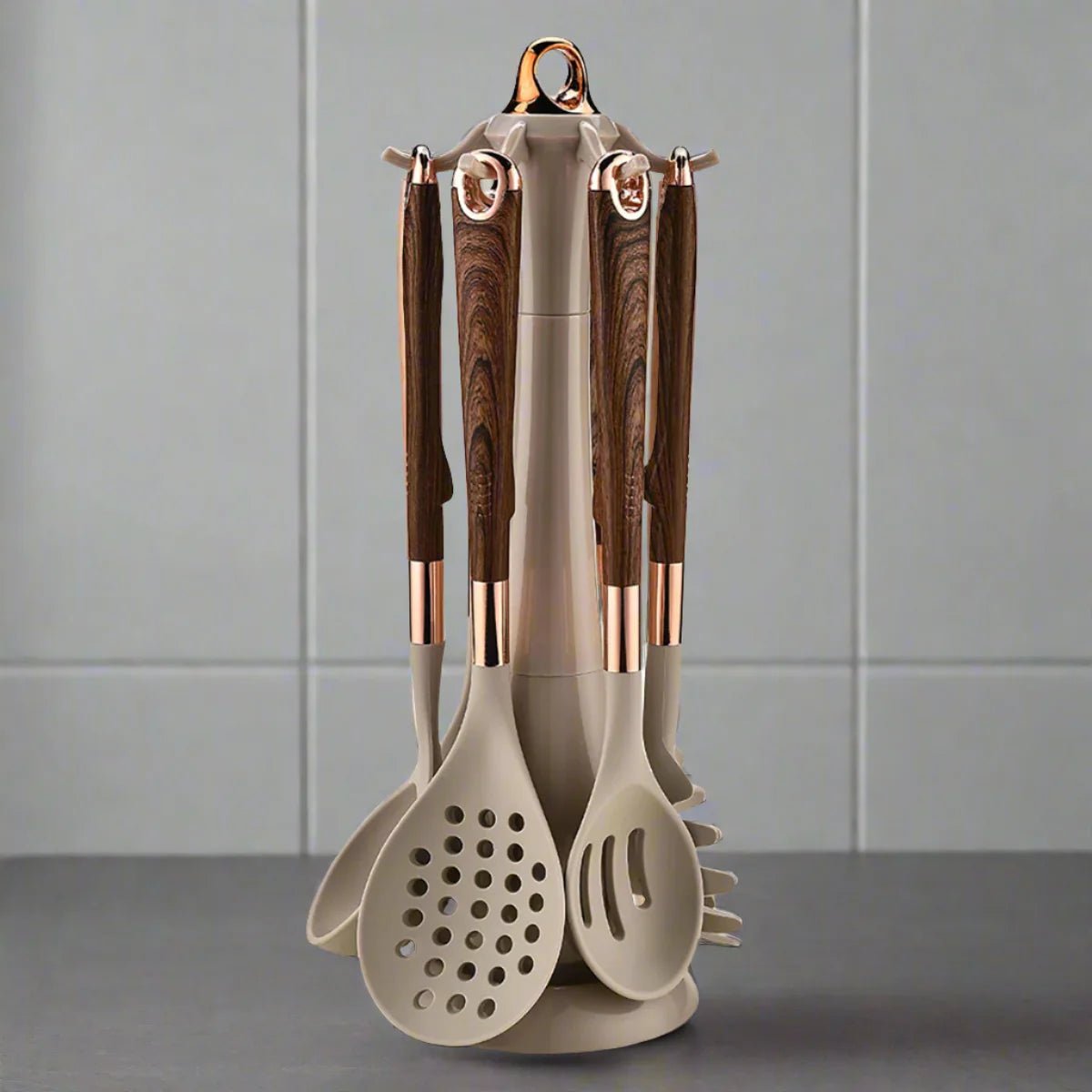 7 - Piece Rose Gold Kitchen Utensil Set with Stand Lattea - Lattea Global