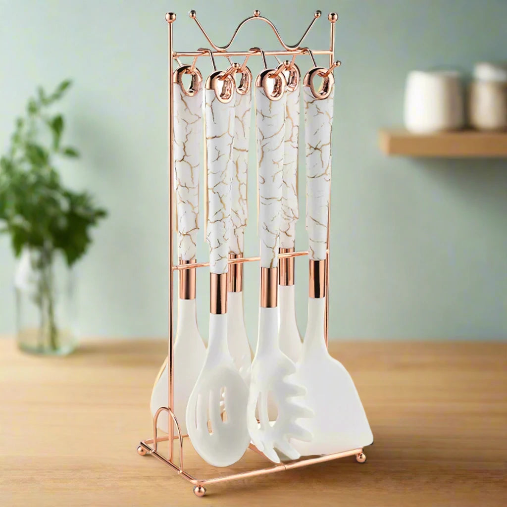 7-Piece Rose Gold Kitchen Utensil Set with Stand Lattea