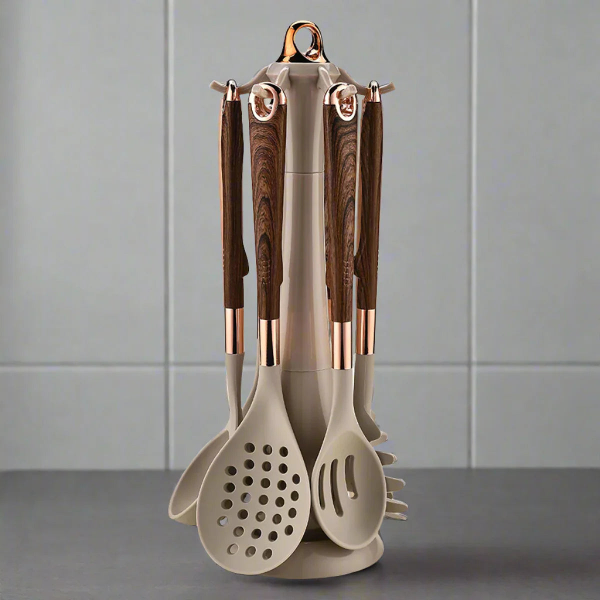 7-Piece Rose Gold Kitchen Utensil Set with Stand Lattea