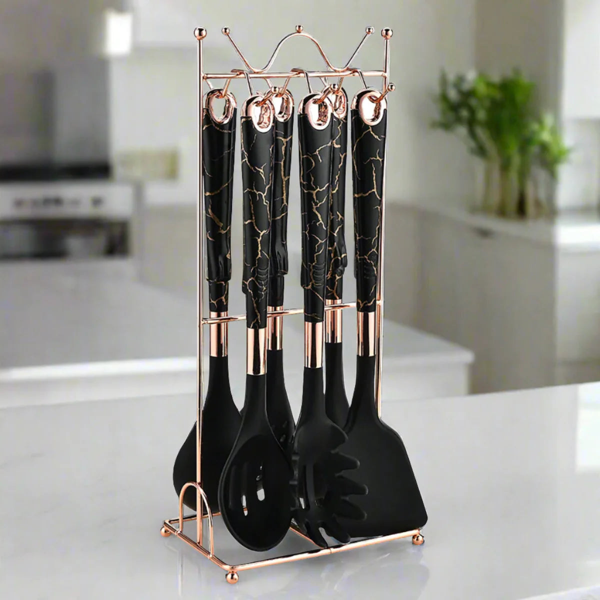 7-Piece Rose Gold Kitchen Utensil Set with Stand Lattea