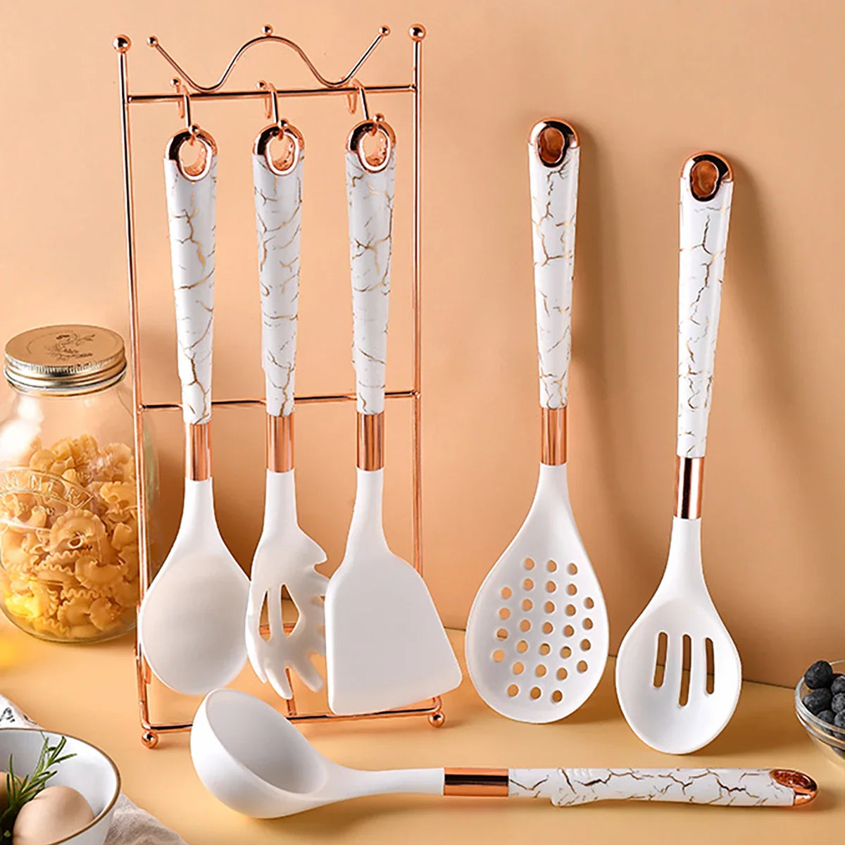 7-Piece Rose Gold Kitchen Utensil Set with Stand Lattea