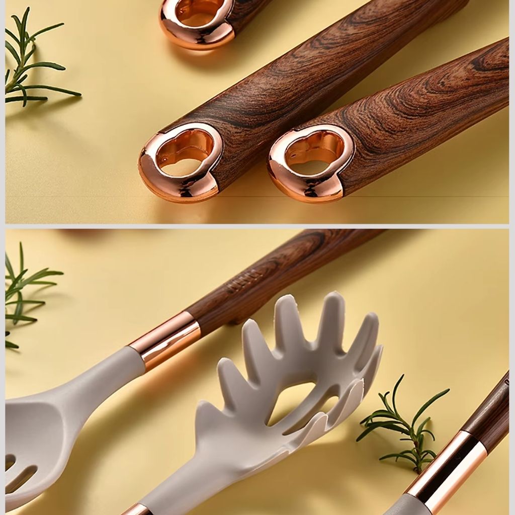 7-Piece Rose Gold Kitchen Utensil Set with Stand