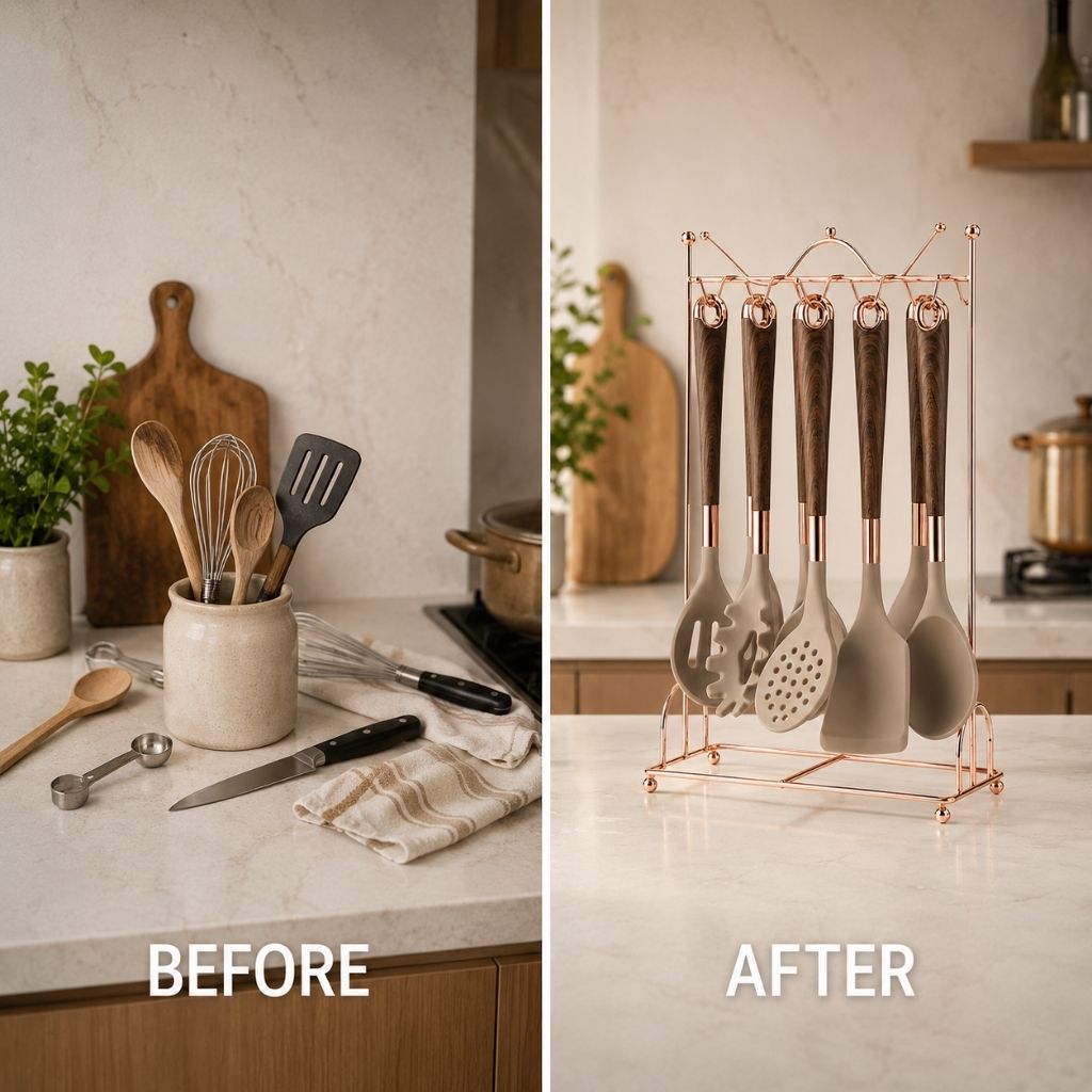 7-Piece Rose Gold Kitchen Utensil Set with Stand
