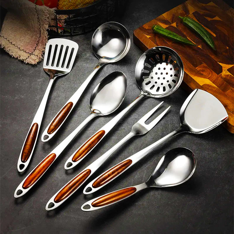 7-Piece Stainless Steel Cooking Utensil Set with Wooden-Inspired Handles Lattea