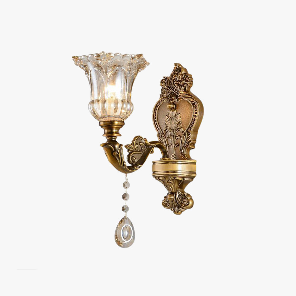 Vintage Brass Wall Sconce with Ornate Glass Shade