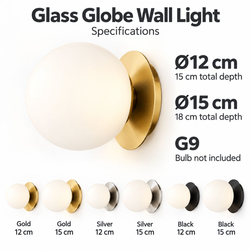 Round Glass Globe G9 Wall Light with Metal Base