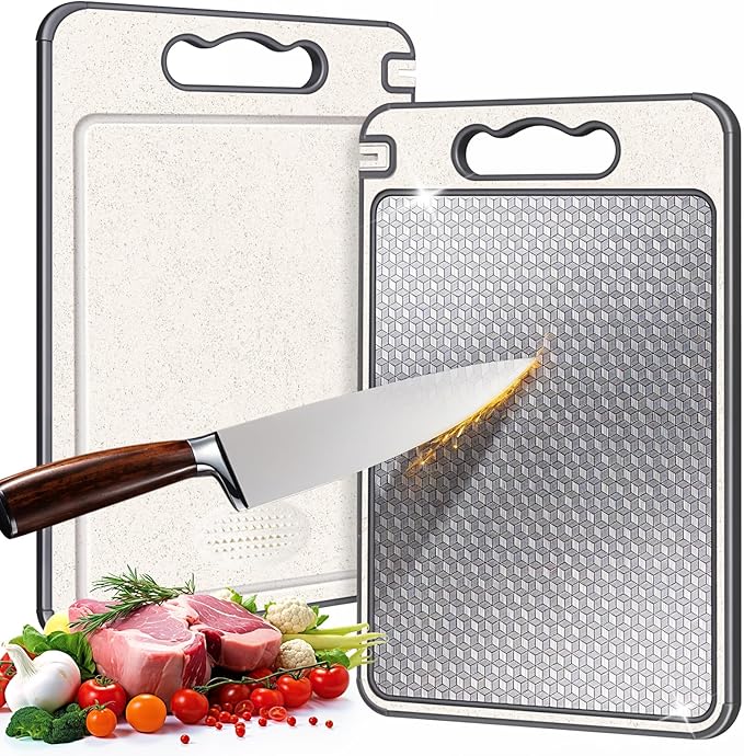 Anti-Scratch Dual-Sided Cutting Board with Sharpener & Silicone Edge