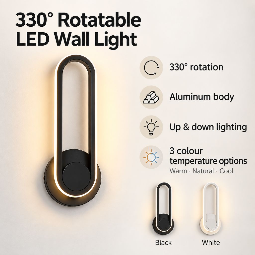 330° Rotatable Aluminum LED Wall Light for Bedside