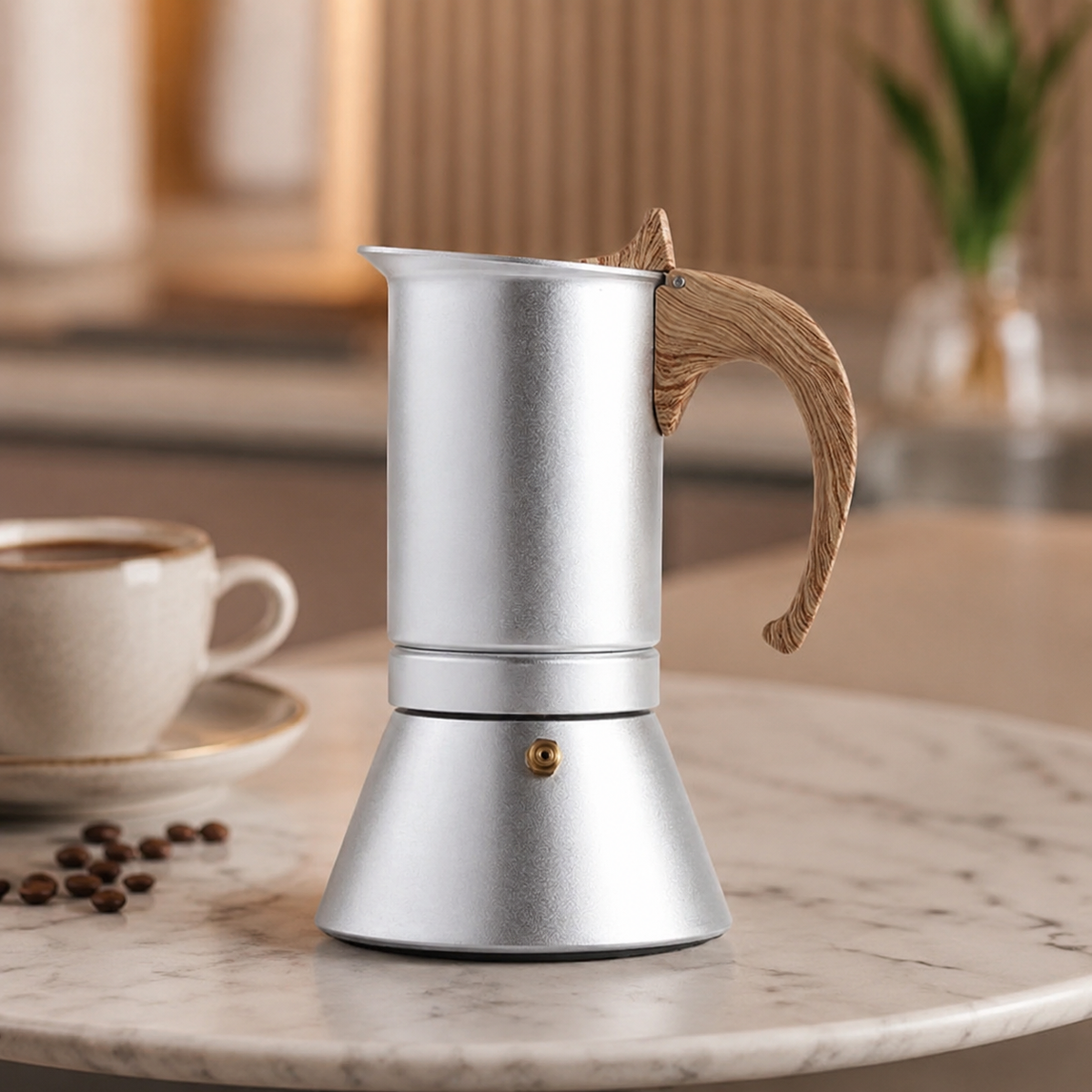 Aluminium Moka Pot Espresso Maker with Wooden Handle
