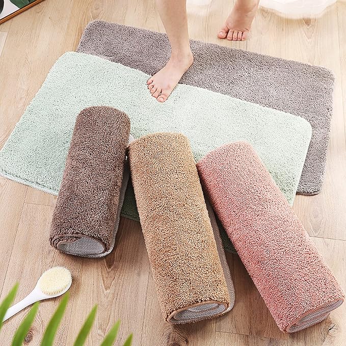 bathroom mat, non-slip mat, absorbent bath mat, plush bathroom rug, water-absorbing mat, machine washable mat, anti-slip bathroom rug, thick bathroom mat, polyester bath mat, daily use bathroom rug