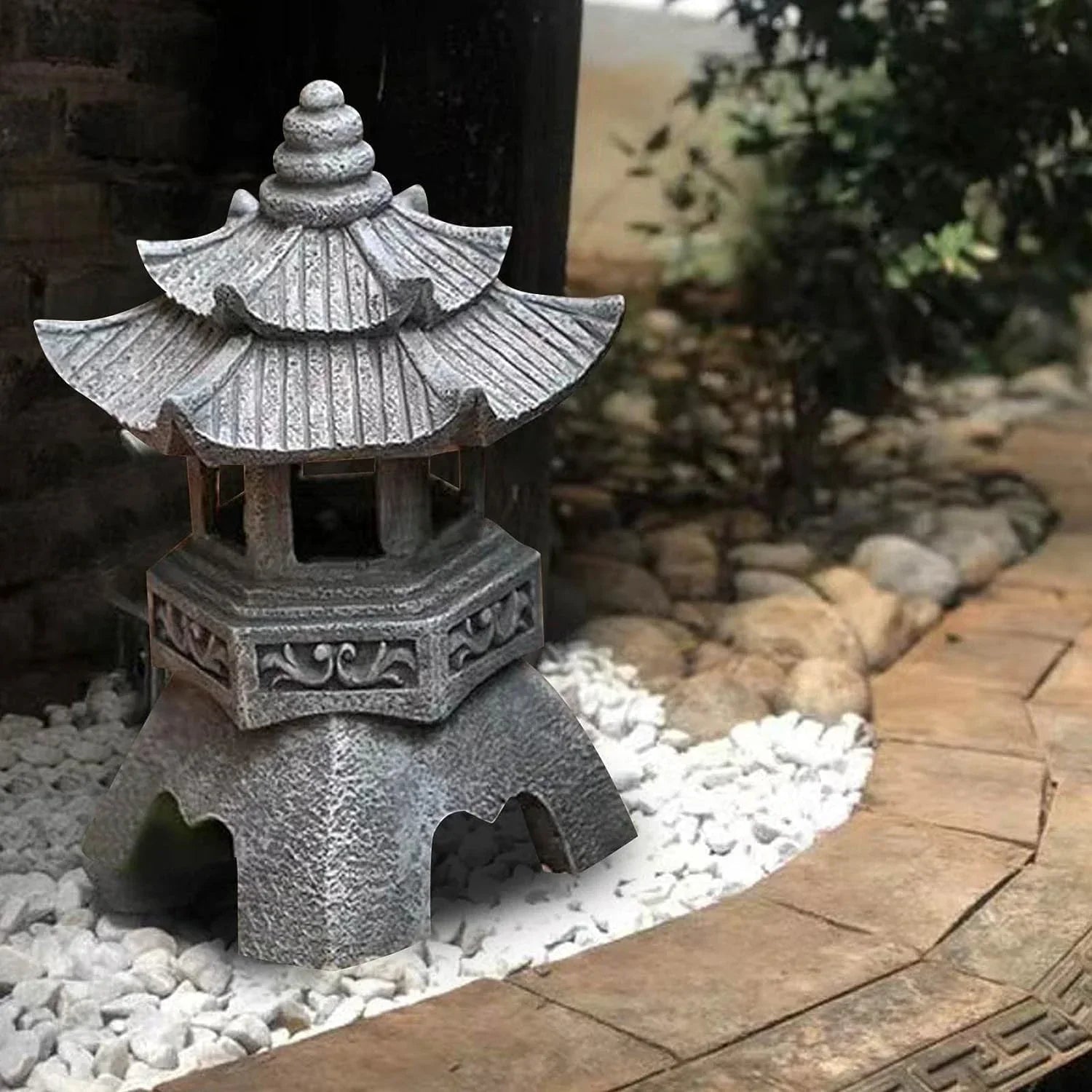 Japanese-Style Solar Pagoda Garden Lantern