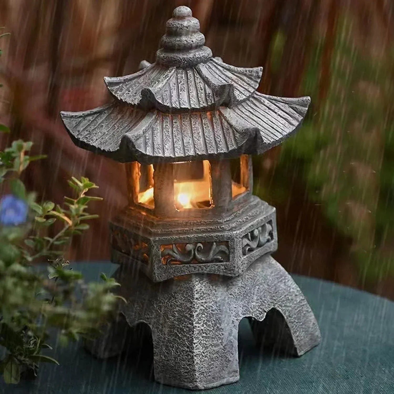 Japanese-Style Solar Pagoda Garden Lantern