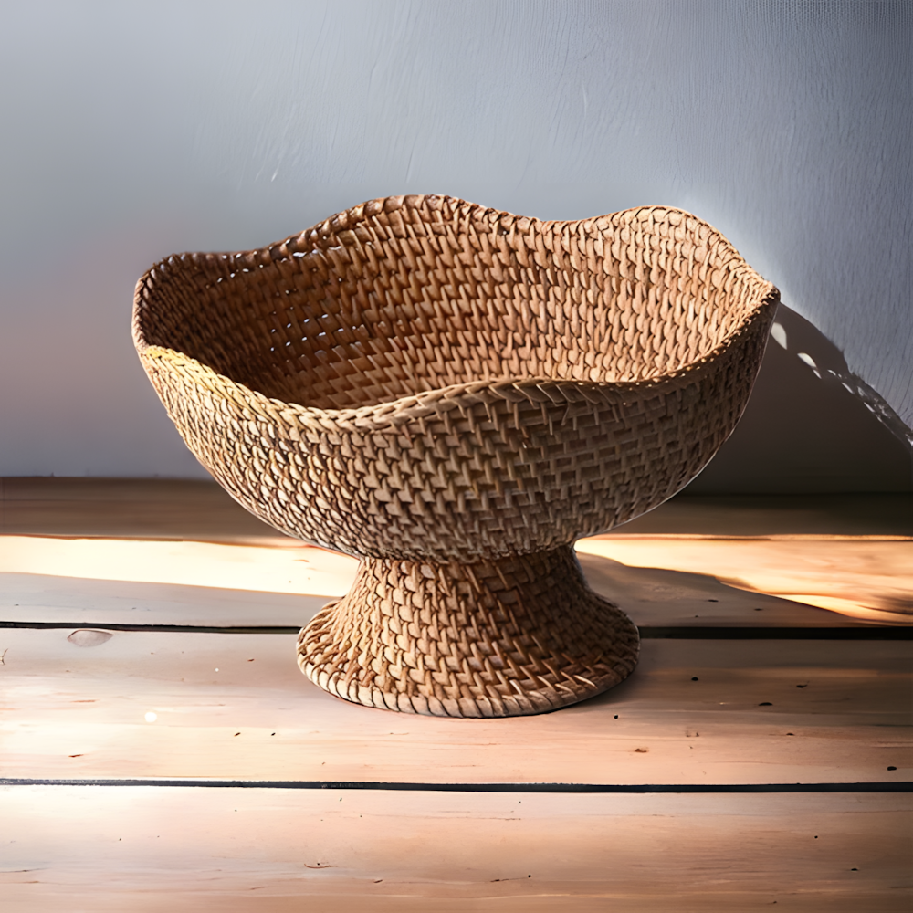 rattan fruit basket, handwoven storage bowl, eco-friendly kitchen decor, natural rattan bowl, rustic countertop organizer, versatile storage basket, decorative rattan bowl, lightweight kitchen storage, artisanal fruit basket, durable kitchen organizer