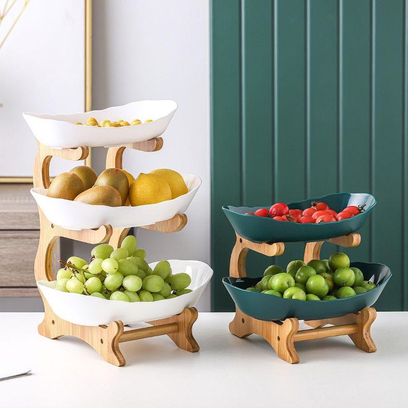 Modern Bamboo Fruit Basket - 2 to 3 Tiers