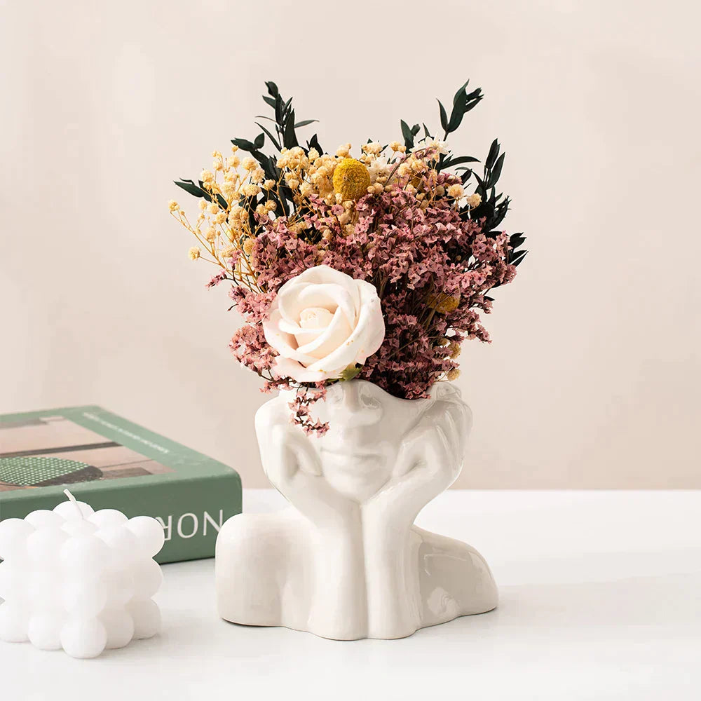 Abstract Face Ceramic Vase for Floral & Home Decor