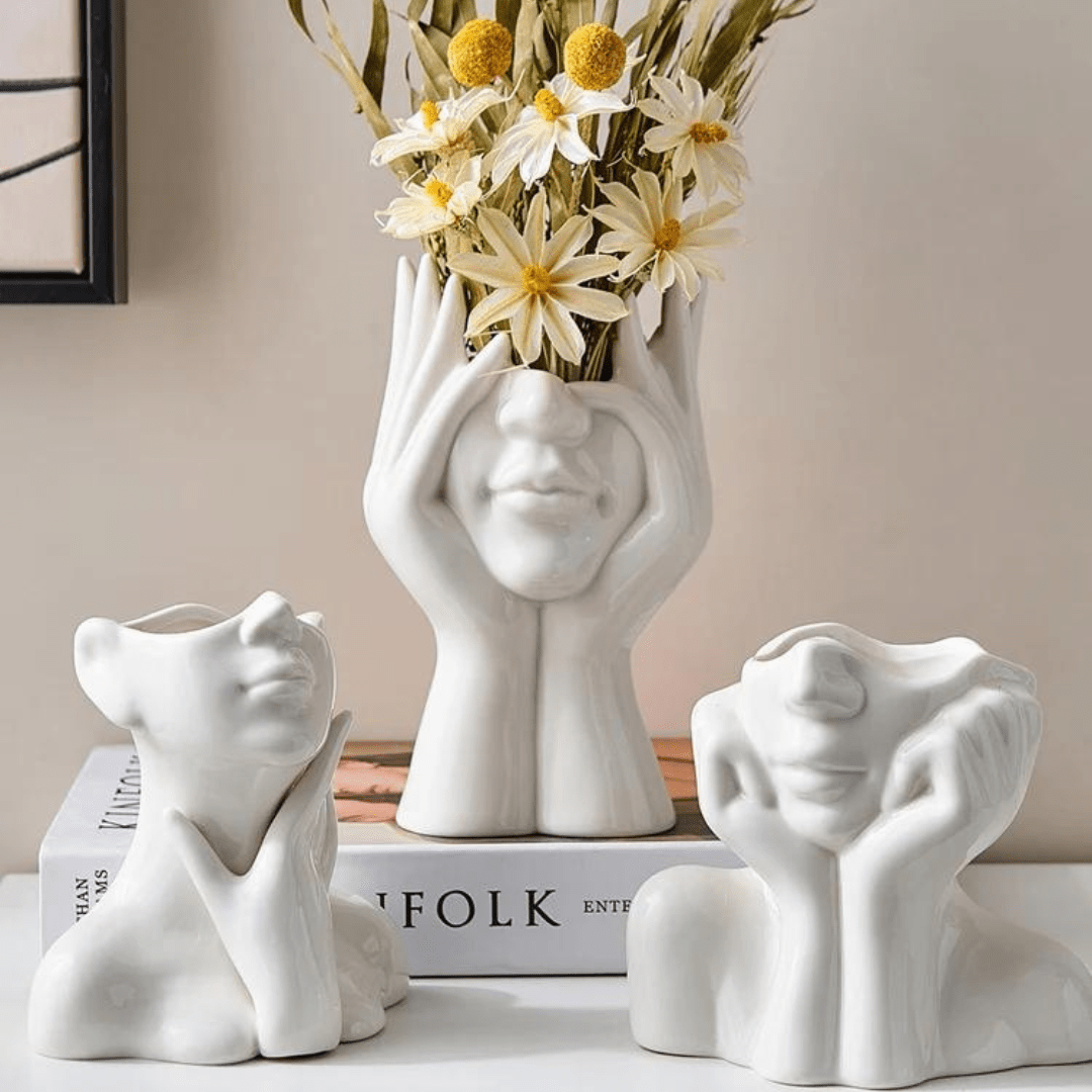 Abstract Face Ceramic Vase for Floral & Home Decor