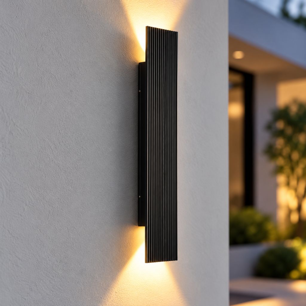 Black Ribbed Aluminium Up & Down LED Outdoor Wall Light IP65