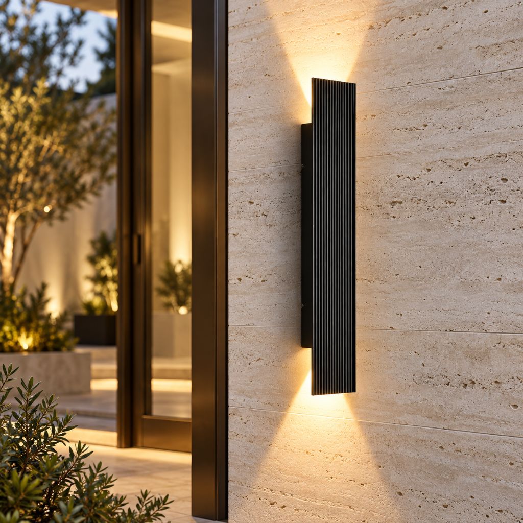 Black Ribbed Aluminium Up & Down LED Outdoor Wall Light IP65