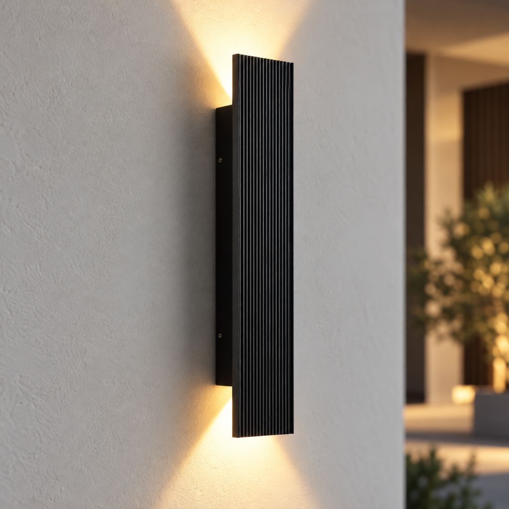 Black Ribbed Aluminium Up & Down LED Outdoor Wall Light IP65