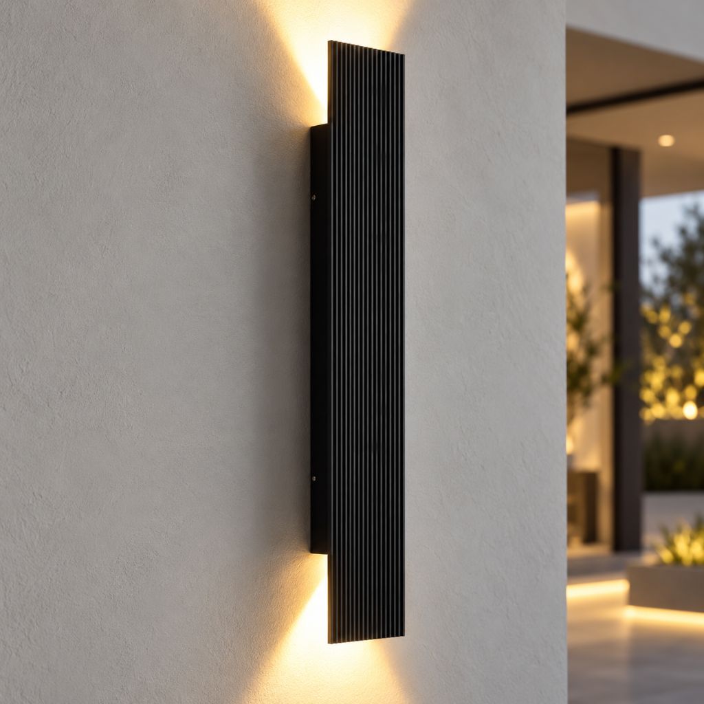 Black Ribbed Aluminium Up & Down LED Outdoor Wall Light IP65