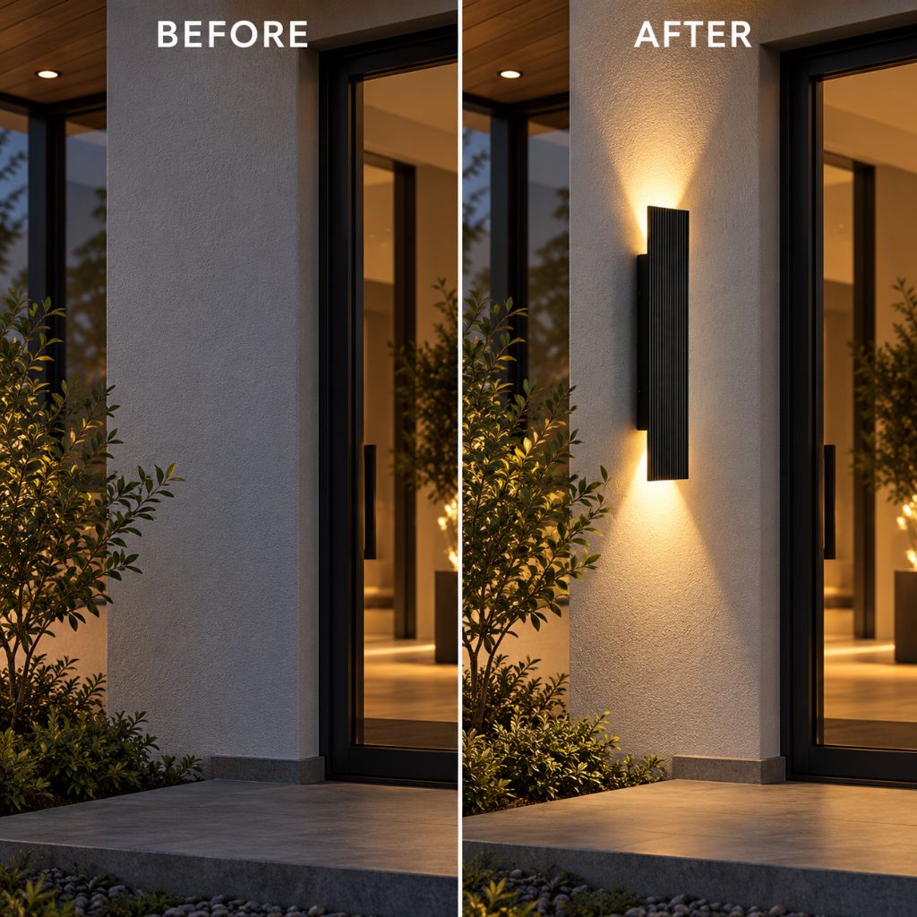 Black Ribbed Aluminium Up & Down LED Outdoor Wall Light IP65